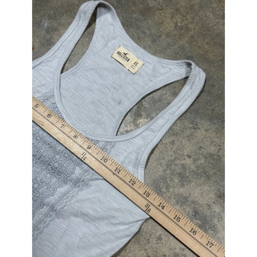 Hollister Tank‎ Top Women XS Gray Excellent Lace Ruffle Racerback Slub Knit